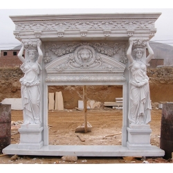 white marble fireplace with beautiful carving