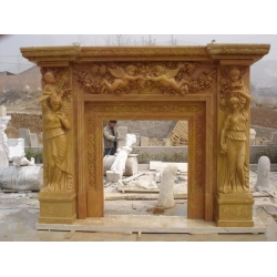 hand carved decoration yellow marble fireplace